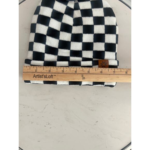 Britt's Knits Kid's Check Mate Beanie Stretchy Knit Hat in Black. & White - Picture 7 of 8